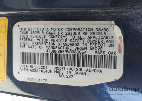 1997 Lexus Ls 400 z USA, uszkodzony, nr VIN JT8BH28F3V0069664